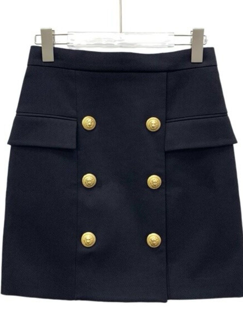 Balmain Black Double-Breasted Mini Skirt with Gold Buttons